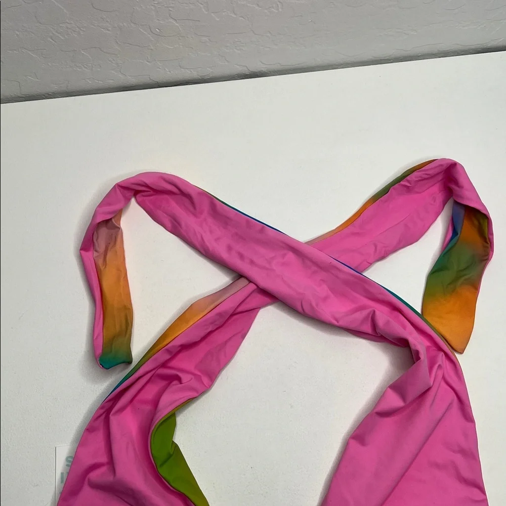 NWT Frankies Bikinis Serotonin Bash crossover halter neck bikini top size large
